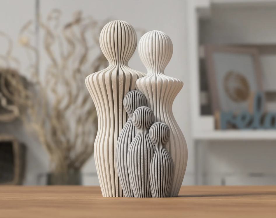 Family Statue with Three Children | Modern Decorative Sculpture