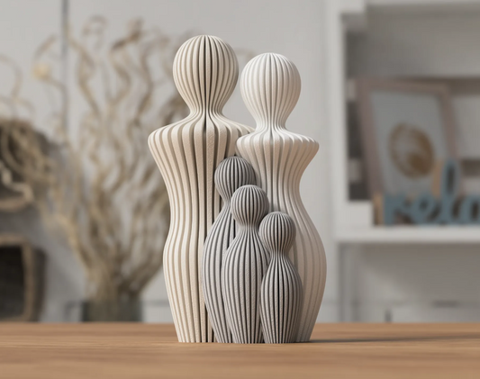 Family Statue with Three Children | Modern Decorative Sculpture