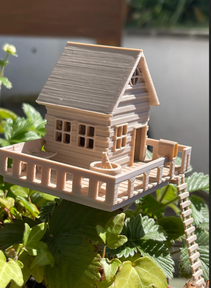 Mini Treehouse with Ladder for Flower Pot
